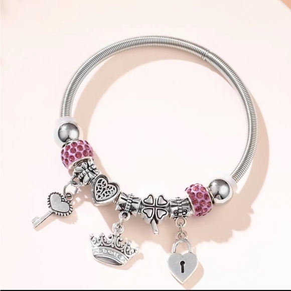 2159-PCM Snake Stretch Chain  Beads And Charm Bracelet - Picture 2 of 14